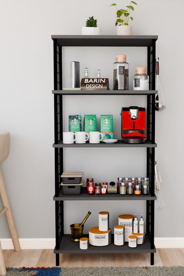 Barın Design 5 Raflı Çevir Kur Çok Amaçlı Raf – Tel Yan Panel, Açık Raf Sistemli Metal Gövdeli Organizer Dolap Antrasit