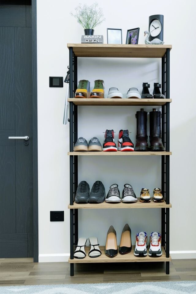 5 Raflı Telli Çevir Kur Çok Amaçlı Ayakkabılık ve Düzenleyici Raf Ünitesi Antre, Banyo, Balkon, Ofis Atlantik Çam