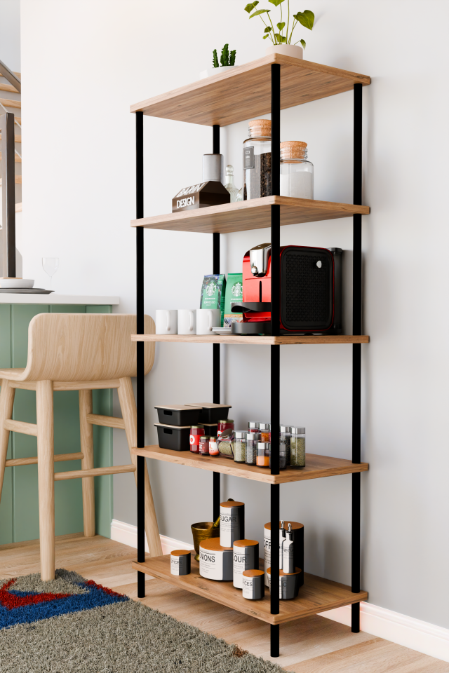 5 Raflı Çevir Kur Çok Amaçlı Raf Mutfak, Kiler, Ofis, Depo Kullanımına Uygun Açık Raflı Düzenleyici Atlantik Çam