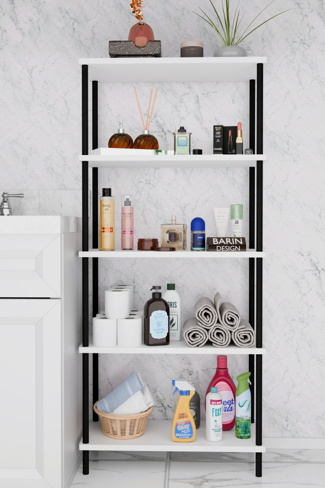 5 Raflı Çevir-Kur Raf Ünitesi | Çok Amaçlı Düzenleyici | Kolay Kurulum Banyo Mutfak Ofis Uyumlu Raf Beyaz