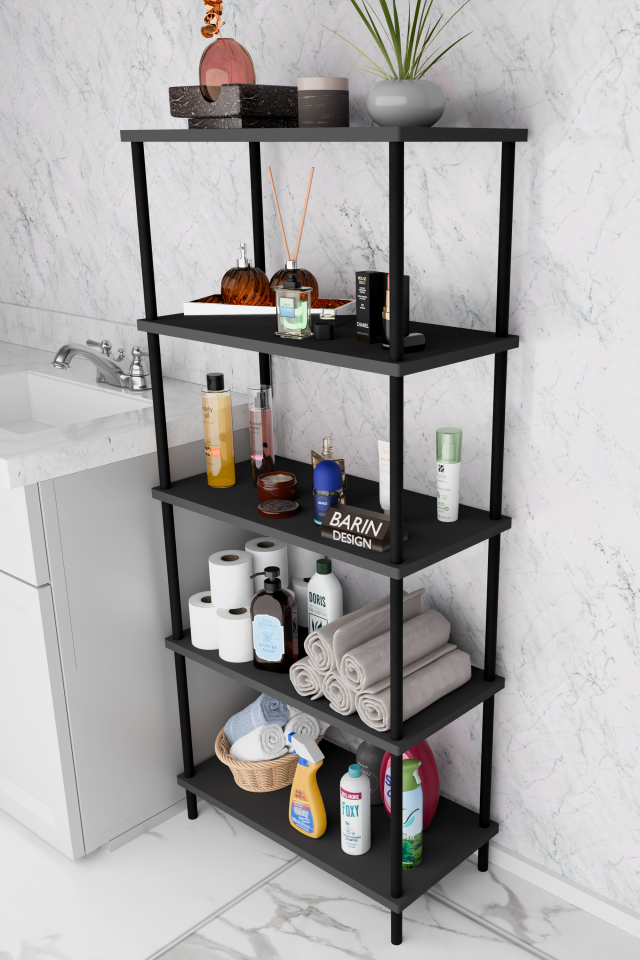 5 Raflı Çevir-Kur Raf Ünitesi | Çok Amaçlı Düzenleyici | Kolay Kurulum Banyo Mutfak Ofis Uyumlu Raf Antrasit