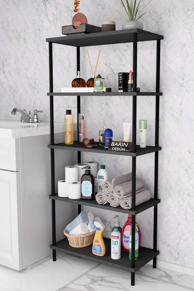 5 Raflı Çevir-Kur Raf Ünitesi | Çok Amaçlı Düzenleyici | Kolay Kurulum Banyo Mutfak Ofis Uyumlu Raf Antrasit