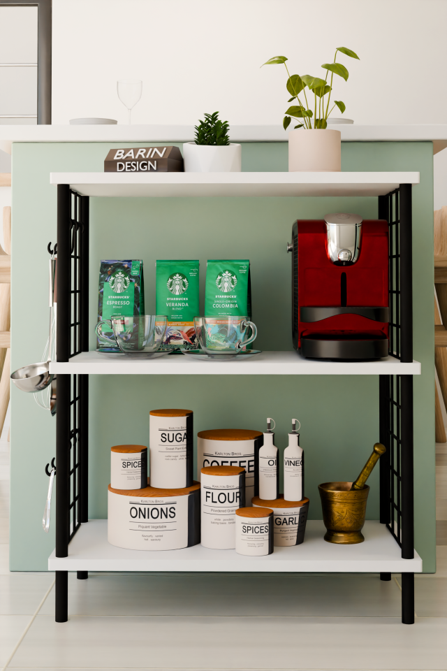 3 Raflı Telli Çevir-Kur Çok Amaçlı Raf Ünitesi | Metal Gövde Mutfak Düzenleyici | Pratik Organizer Beyaz