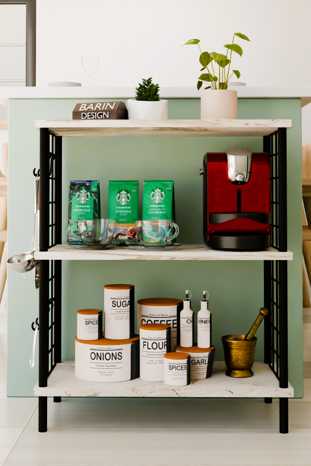 3 Raflı Telli Çevir-Kur Çok Amaçlı Raf Ünitesi | Metal Gövde Mutfak Düzenleyici | Pratik Organizer Beyaz Mermer