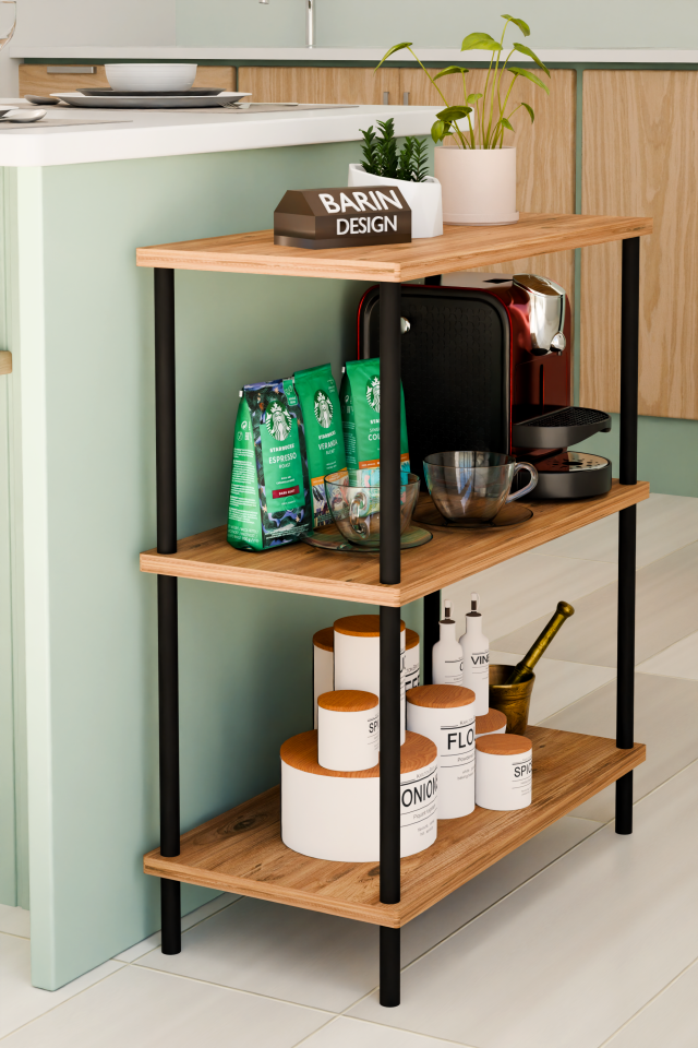 3Raflı Çevir-Kur Çok Amaçlı Raf Ünitesi Mutfak Ofis Düzenleyici Kolay Kurulum Portatif Organizer Raf Atlantik Çam