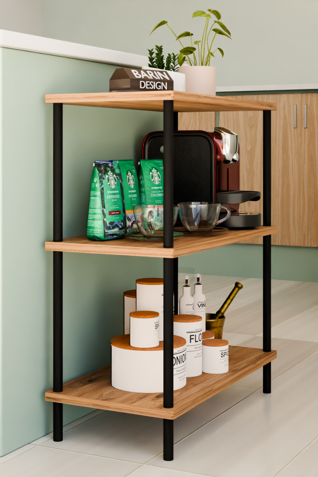 3Raflı Çevir-Kur Çok Amaçlı Raf Ünitesi Mutfak Ofis Düzenleyici Kolay Kurulum Portatif Organizer Raf Atlantik Çam