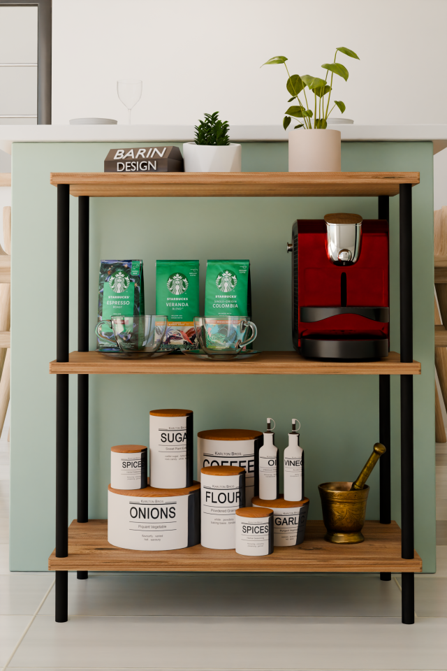 3Raflı Çevir-Kur Çok Amaçlı Raf Ünitesi Mutfak Ofis Düzenleyici Kolay Kurulum Portatif Organizer Raf Atlantik Çam