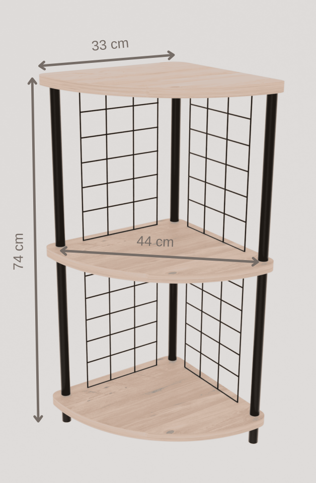 3 Raflı Mutfak Köşe Raf Ünitesi Çevir-Kur Çok Amaçlı Raf Sistemli Organizer Metal Gövdeli Raf Dolap Atlantik Çam