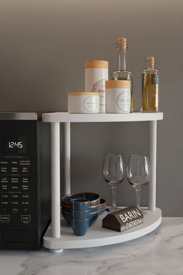 Çift Katlı Çevir Tak Kahve Köşesi Raf Çok Amaçlı Mutfak Standı Mutfak Rafı Tezgah Üstü Düzenleyici