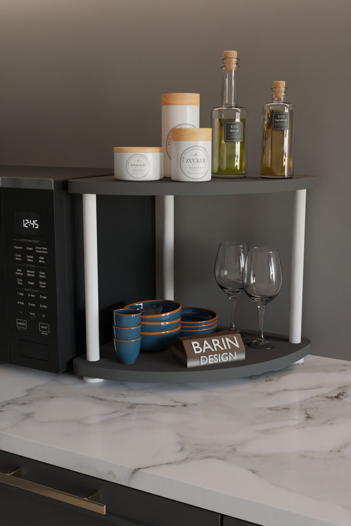 Çift Katlı Çevir Tak Kahve Köşesi Raf Çok Amaçlı Mutfak Standı Mutfak Rafı Tezgah Üstü Düzenleyici