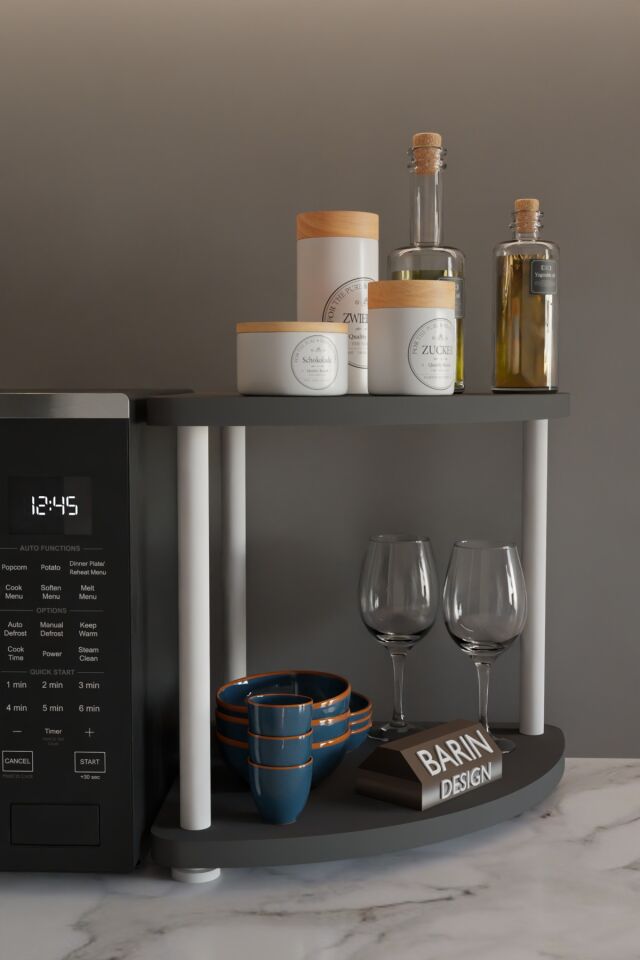 Çift Katlı Çevir Tak Kahve Köşesi Raf Çok Amaçlı Mutfak Standı Mutfak Rafı Tezgah Üstü Düzenleyici