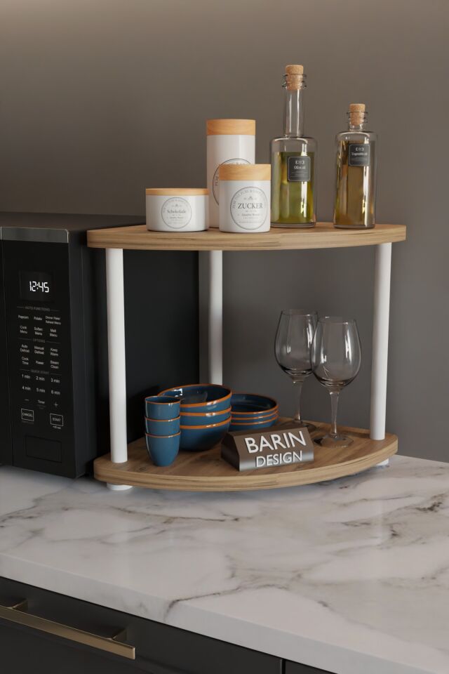 Çift Katlı Çevir Tak Kahve Köşesi Raf Çok Amaçlı Mutfak Standı Mutfak Rafı Tezgah Üstü Düzenleyici