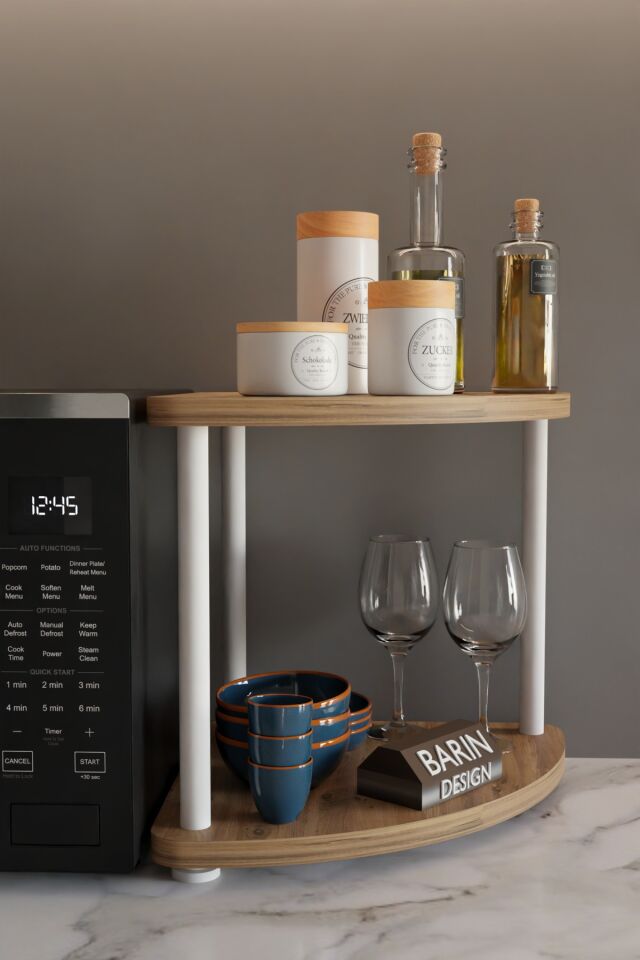 Çift Katlı Çevir Tak Kahve Köşesi Raf Çok Amaçlı Mutfak Standı Mutfak Rafı Tezgah Üstü Düzenleyici