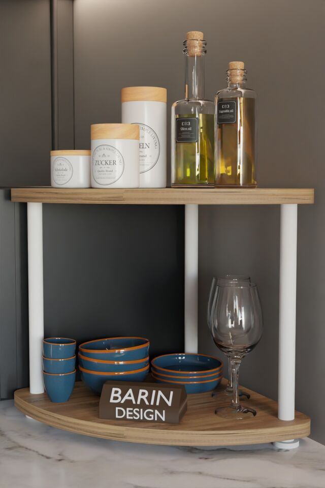 Çift Katlı Çevir Tak Kahve Köşesi Raf Çok Amaçlı Mutfak Standı Mutfak Rafı Tezgah Üstü Düzenleyici