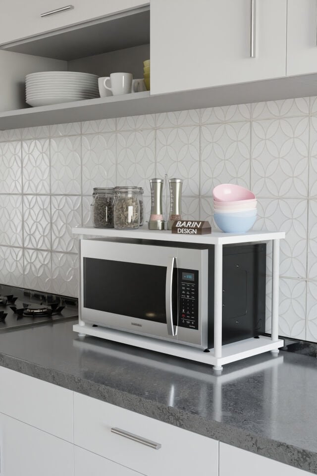 Çevir Kur Mutfak Tezgah Üstü Mikrodalga Rafı Beyaz Demir Organizer Stand Baharatlık Raf Sistemleri