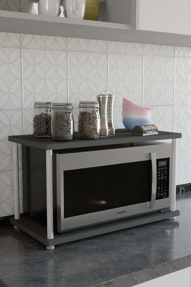 Barın Design Çevir Kur Mutfak Tezgah Üstü Mikrodalga Rafı Beyaz Demir Organizer Stand Baharatlık Raf Sistemleri Antrasit
