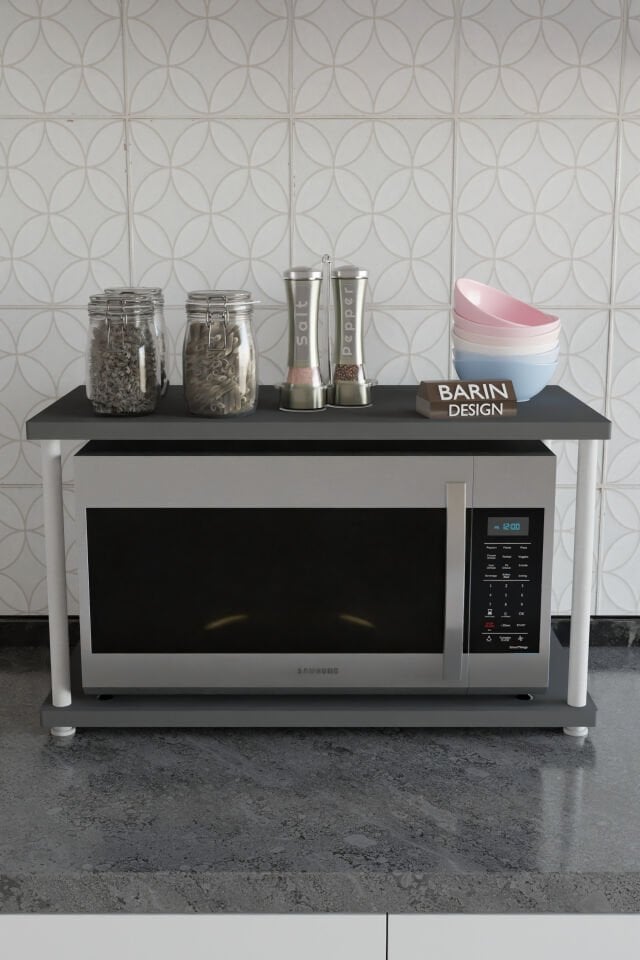 Barın Design Çevir Kur Mutfak Tezgah Üstü Mikrodalga Rafı Beyaz Demir Organizer Stand Baharatlık Raf Sistemleri Antrasit