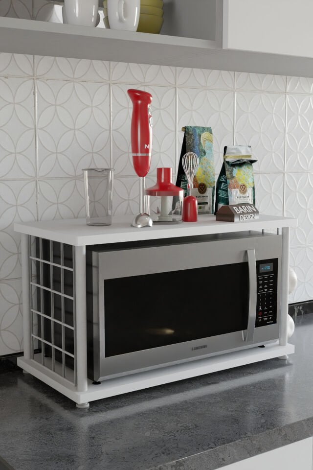 Barın Design Çevir Kur Metal Telli Mikrodalga Üstü Raf Baharatlık Askılı Beyaz Demir Çok Amaçlı Mutfak Organizer Beyaz