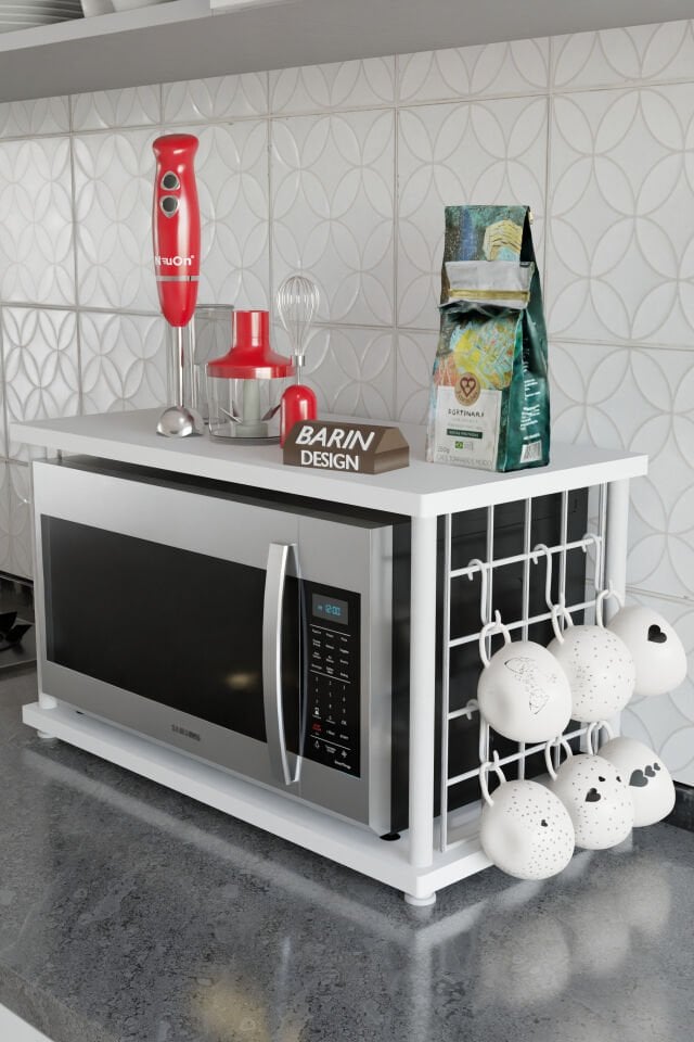 Çevir Kur Metal Telli Mikrodalga Üstü Raf Baharatlık Askılı Beyaz Demir Çok Amaçlı Mutfak Organizer