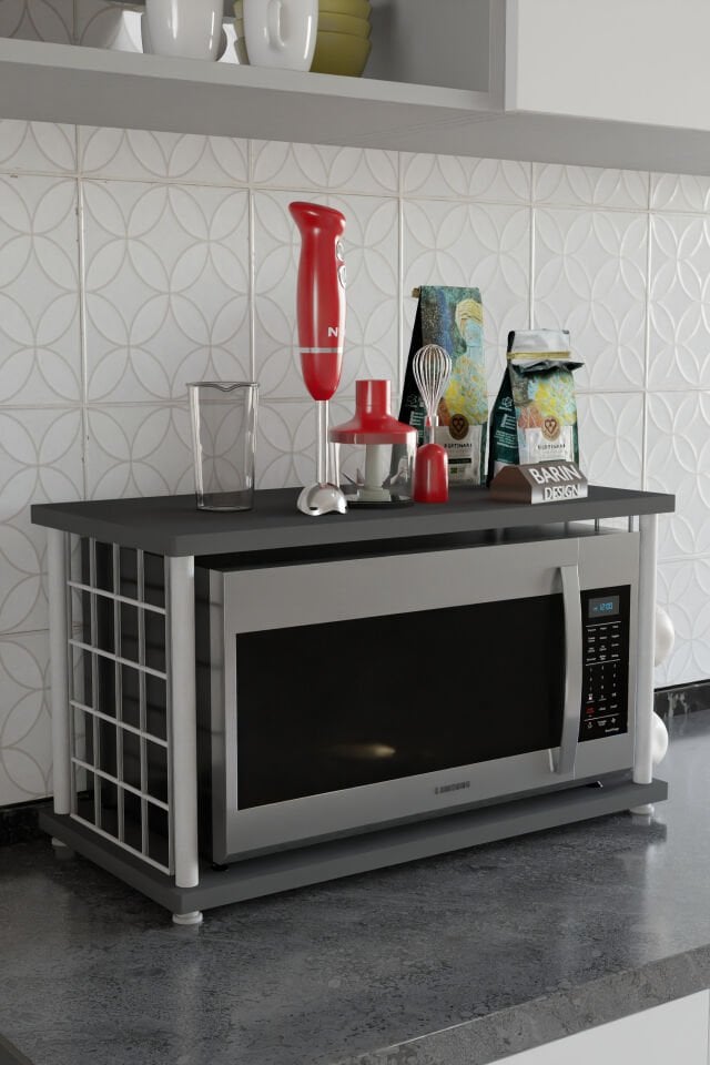 Barın Design Çevir Kur Metal Telli Mikrodalga Üstü Raf Baharatlık Askılı Beyaz Demir Çok Amaçlı Mutfak Organizer Antrasit