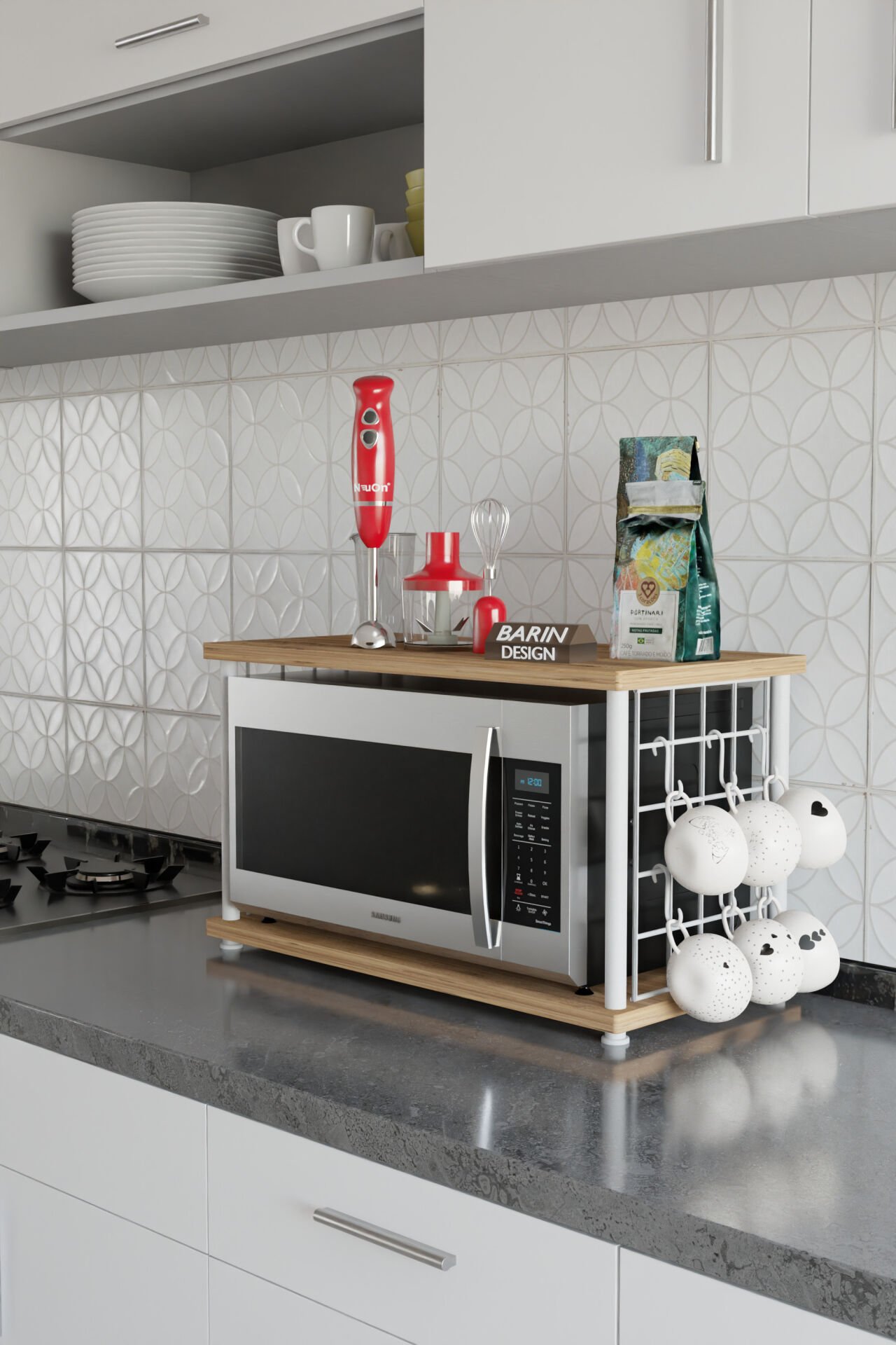 Çevir Kur Metal Telli Mikrodalga Üstü Raf Baharatlık Askılı Beyaz Demir Çok Amaçlı Mutfak Organizer