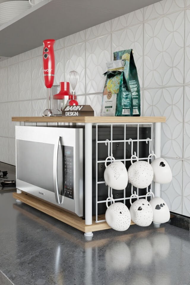Çevir Kur Metal Telli Mikrodalga Üstü Raf Baharatlık Askılı Beyaz Demir Çok Amaçlı Mutfak Organizer