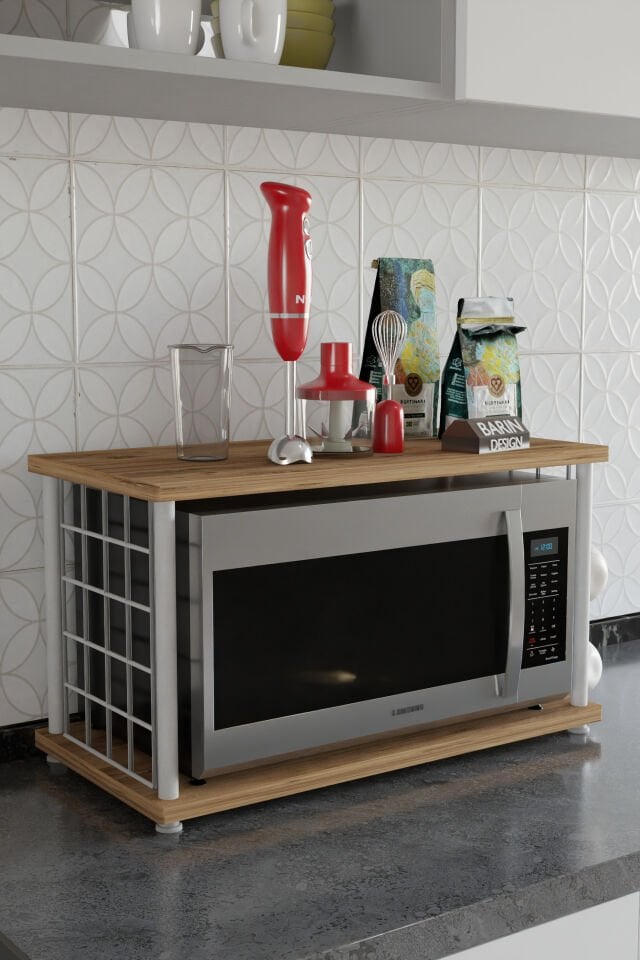 Çevir Kur Metal Telli Mikrodalga Üstü Raf Baharatlık Askılı Beyaz Demir Çok Amaçlı Mutfak Organizer