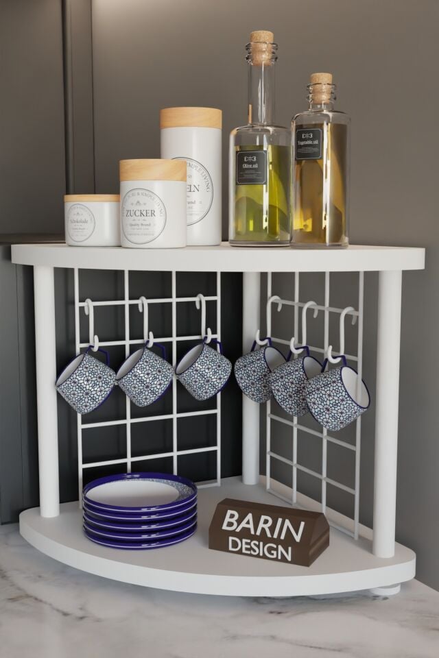 Metal Telli Kahve Köşesi Çevirtak Çok Amaçlı Mutfak Standı Tezgah Üstü Düzenleyici Çift Katlı Askılı