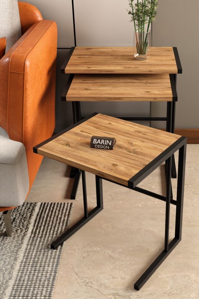 Barın Design C Zigon Sehpa – 3'lü Modern Metal Yan Sehpa, Laptop Masası ve Koltuk Yanı Kahve Sehpası