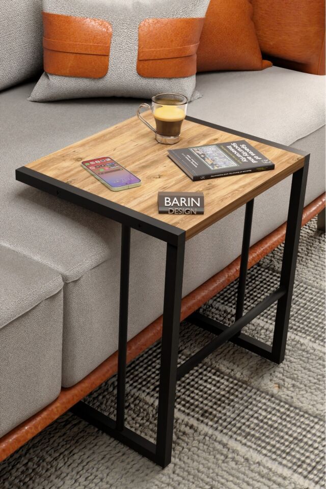 C Zigon Sehpa – 3'lü Modern Metal Yan Sehpa, Laptop Masası ve Koltuk Yanı Kahve Sehpası Atlantik Çam