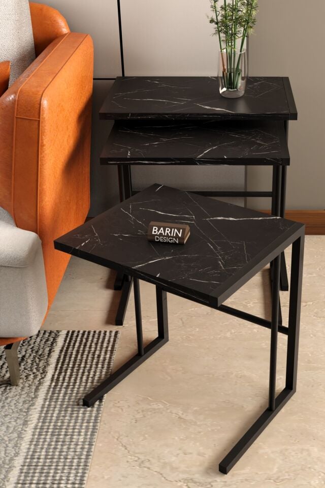 Barın Design C Zigon Sehpa – 3'lü Modern Metal Yan Sehpa, Laptop Masası ve Koltuk Yanı Kahve Sehpası