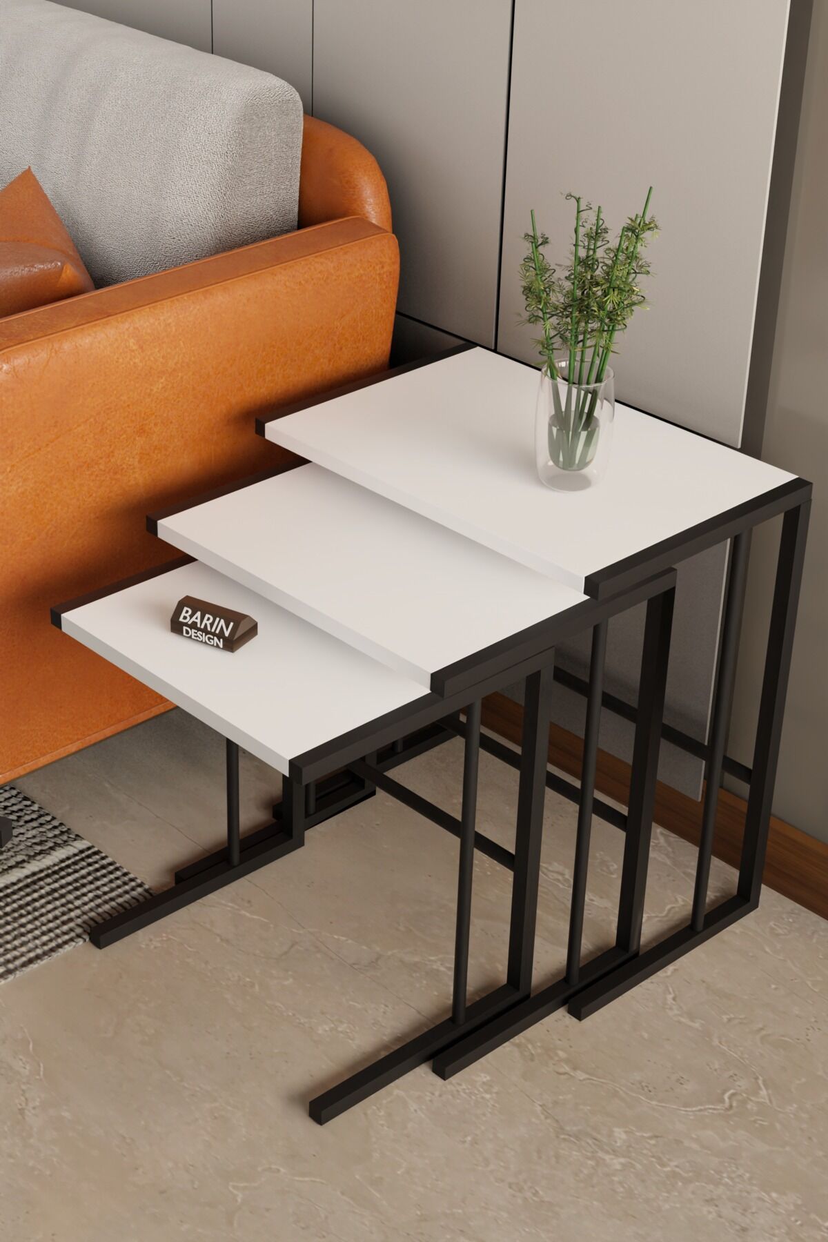 C Zigon Sehpa – 3'lü Modern Metal Yan Sehpa, Laptop Masası ve Koltuk Yanı Kahve Sehpası Beyaz