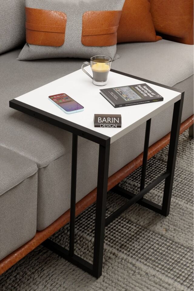 C Zigon Sehpa – 3'lü Modern Metal Yan Sehpa, Laptop Masası ve Koltuk Yanı Kahve Sehpası Beyaz