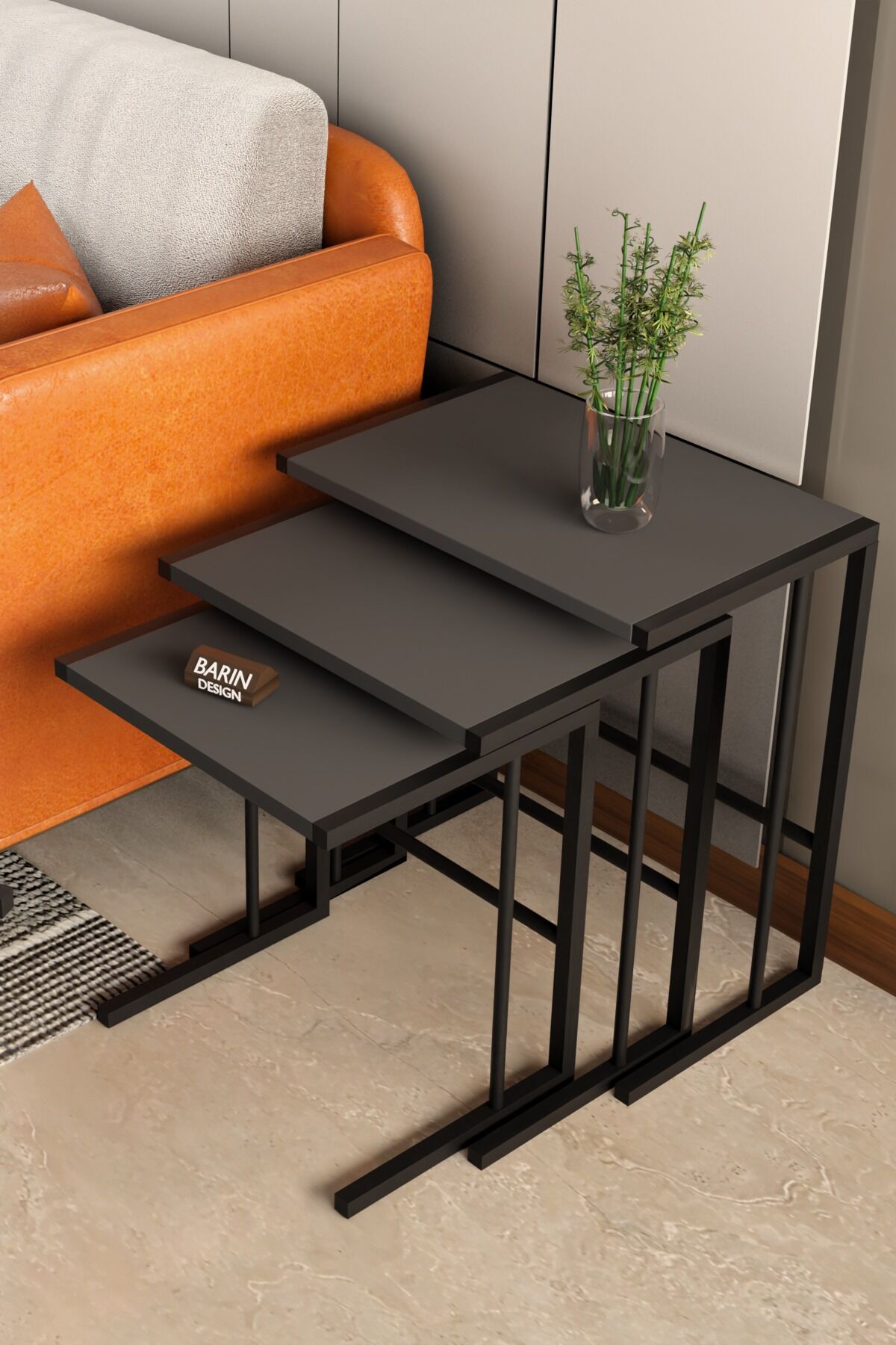 Barın Design C Zigon Sehpa – 3'lü Modern Metal Yan Sehpa, Laptop Masası ve Koltuk Yanı Kahve Sehpası