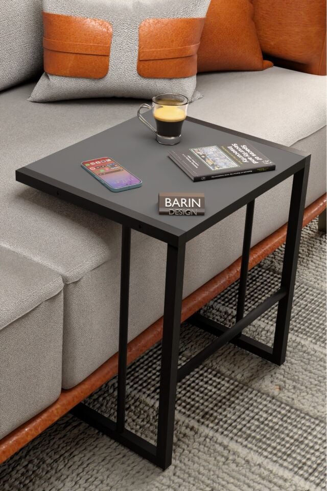 C Zigon Sehpa – 3'lü Modern Metal Yan Sehpa, Laptop Masası ve Koltuk Yanı Kahve Sehpası Antrasit