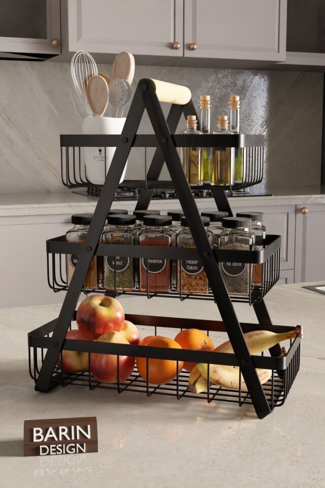 3 Katlı Metal Telli Mutfak Düzenleyici Raf – Çok Amaçlı Organizer