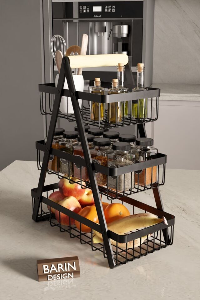 3 Katlı Metal Telli Mutfak Düzenleyici Raf – Çok Amaçlı Organizer