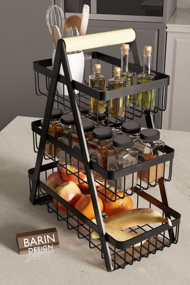 3 Katlı Metal Telli Mutfak Düzenleyici Raf – Çok Amaçlı Organizer