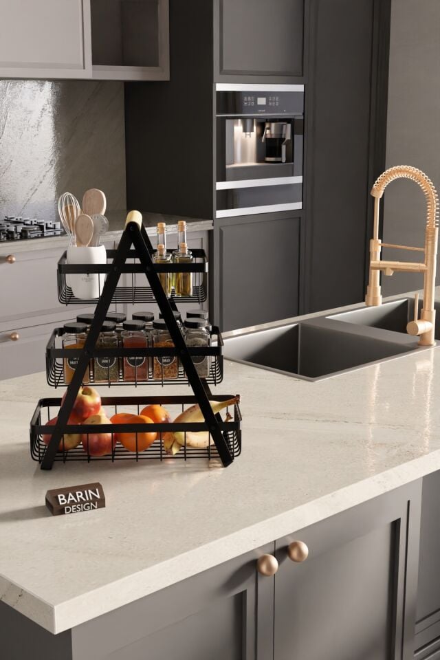 3 Katlı Metal Telli Mutfak Düzenleyici Raf – Çok Amaçlı Organizer