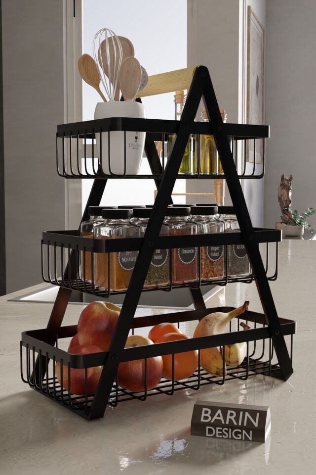 3 Katlı Metal Telli Mutfak Düzenleyici Raf – Çok Amaçlı Organizer