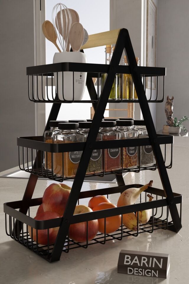 3 Katlı Metal Telli Mutfak Düzenleyici Raf – Çok Amaçlı Organizer