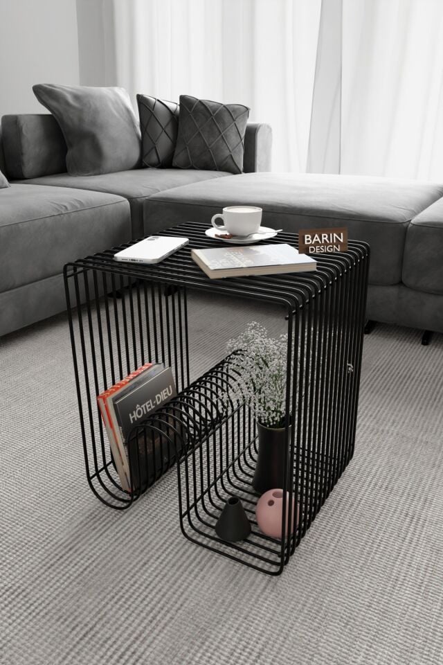 Modern Metal Tel Orta Sehpa Yan Sehpa – Orta Sehpa ve Dekoratif Salon Masası Siyah Renk