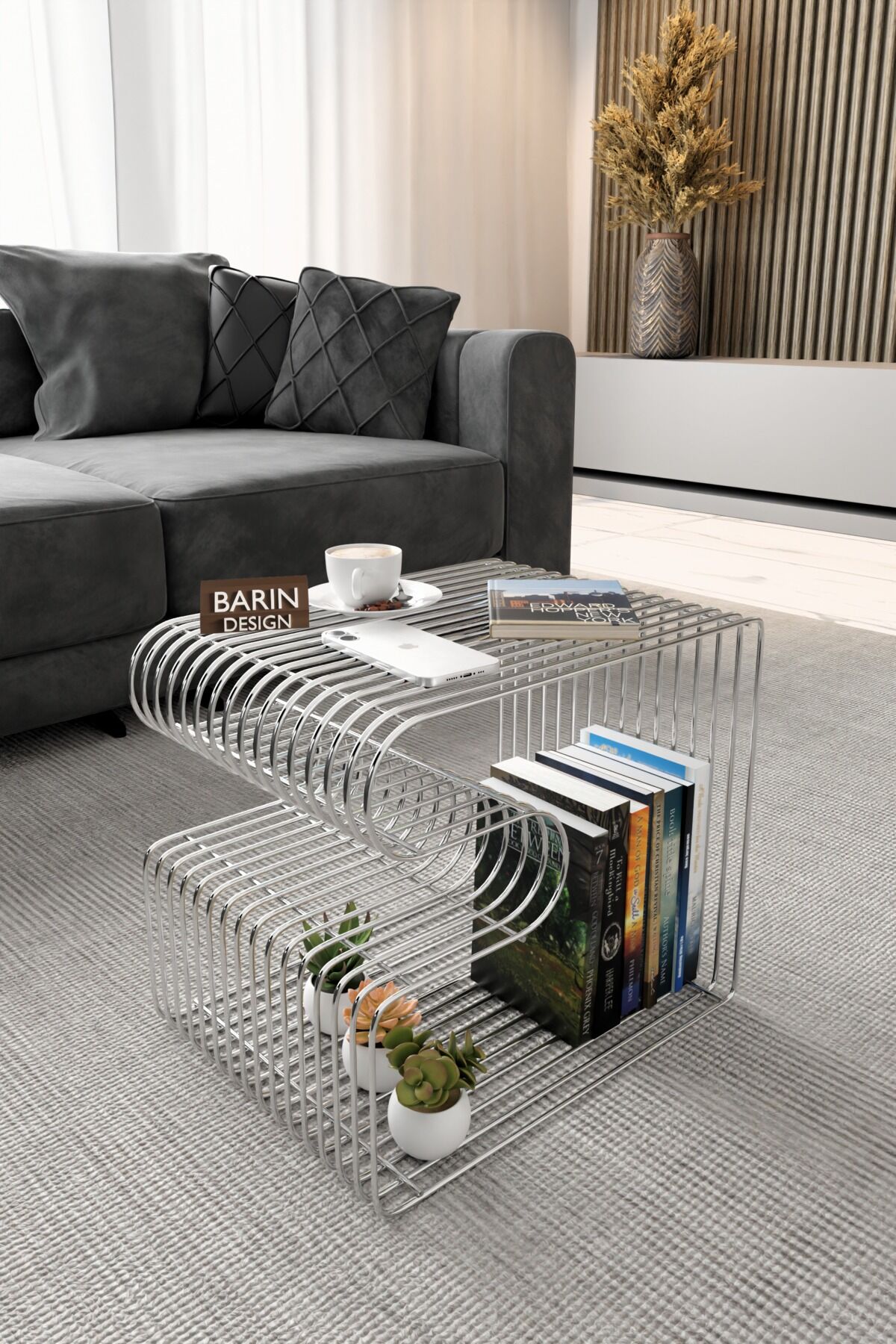 Modern Metal Tel Orta Sehpa Yan Sehpa – Orta Sehpa ve Dekoratif Salon Masası