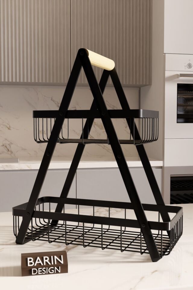 İki Katlı Metal Telli Mutfak Düzenleyici Raf Organizer – Meyve, Atıştırmalık, İçecek ve Sebze Standı