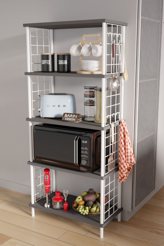 5 Raflı Çevir Kur Modern Metal Gövdeli Raf | Mutfak, Kiler, Depo Kullanımına Uygun Açık Dolap Antrasit