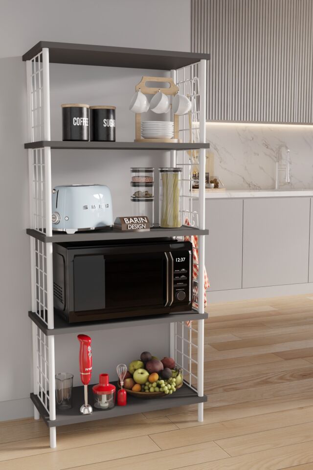 5 Raflı Çevir Kur Modern Metal Gövdeli Raf | Mutfak, Kiler, Depo Kullanımına Uygun Açık Dolap Antrasit