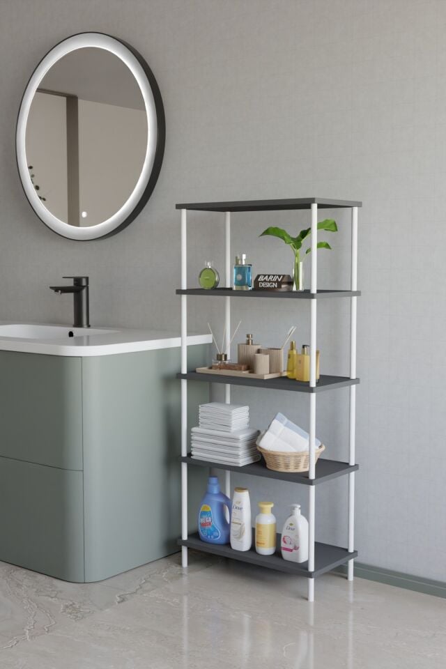 5 Katlı Çevir Kur Metal Gövdeli Banyo Rafı | Çok Amaçlı Düzenleyici | Organizer Stand Banyo Dolabı Antrasit