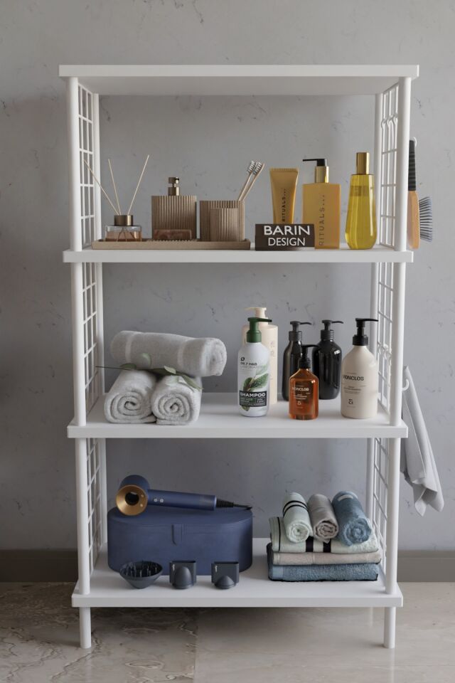 4 Katlı Çevir Kur Beyaz Metal Telli Banyo Rafı | Çok Amaçlı Düzenleyici, Organizer Stand Banyo Dolabı