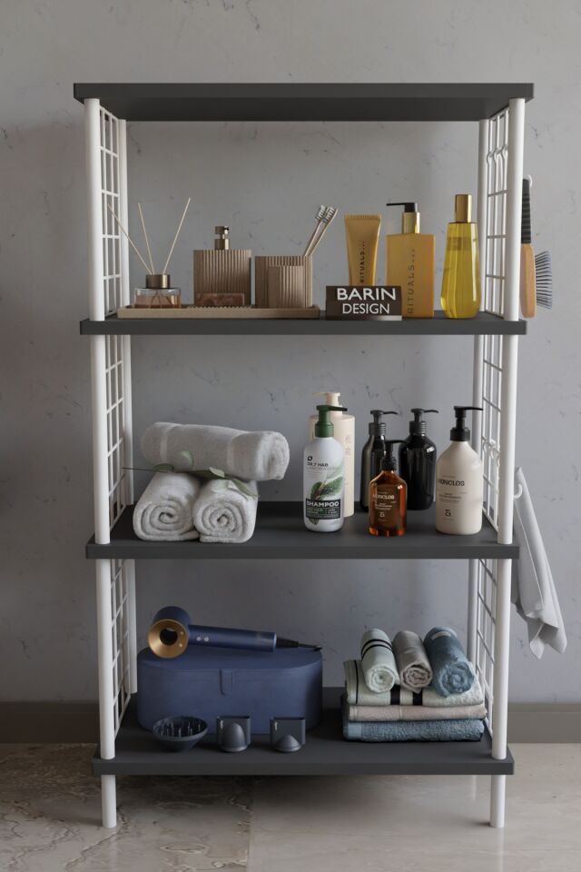4 Katlı Çevir Kur Beyaz Metal Telli Banyo Rafı | Çok Amaçlı Düzenleyici, Organizer Stand Banyo Dolabı