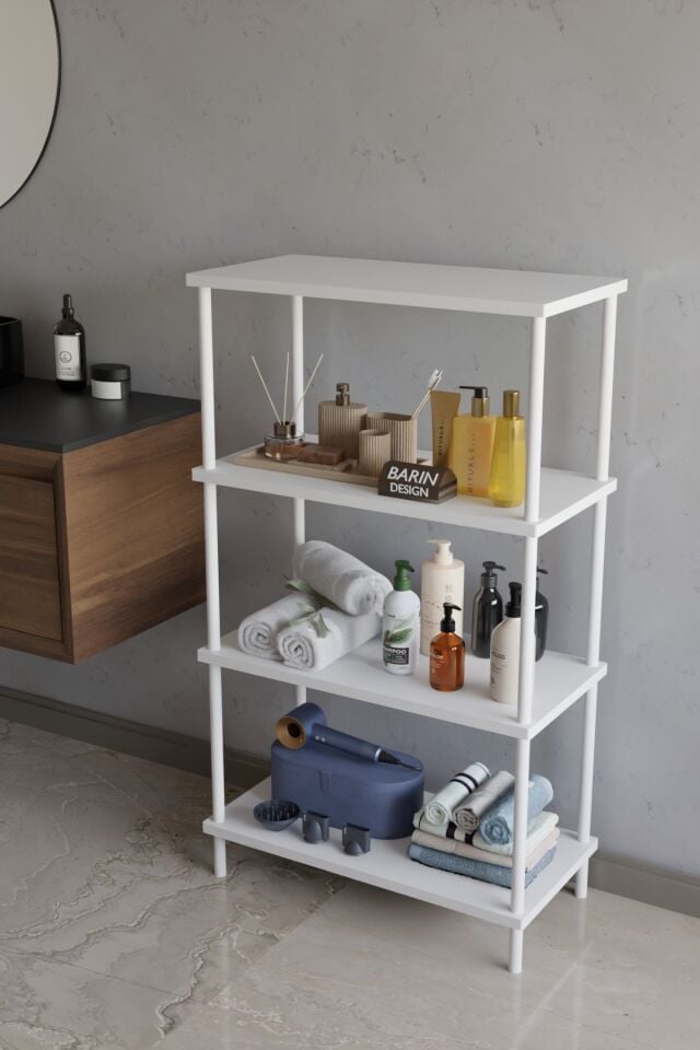 Barın Design 4 Katlı Çevir Kur Metal Gövdeli Banyo Rafı | Çok Amaçlı Düzenleyici | Organizer Stand Banyo Dolabı